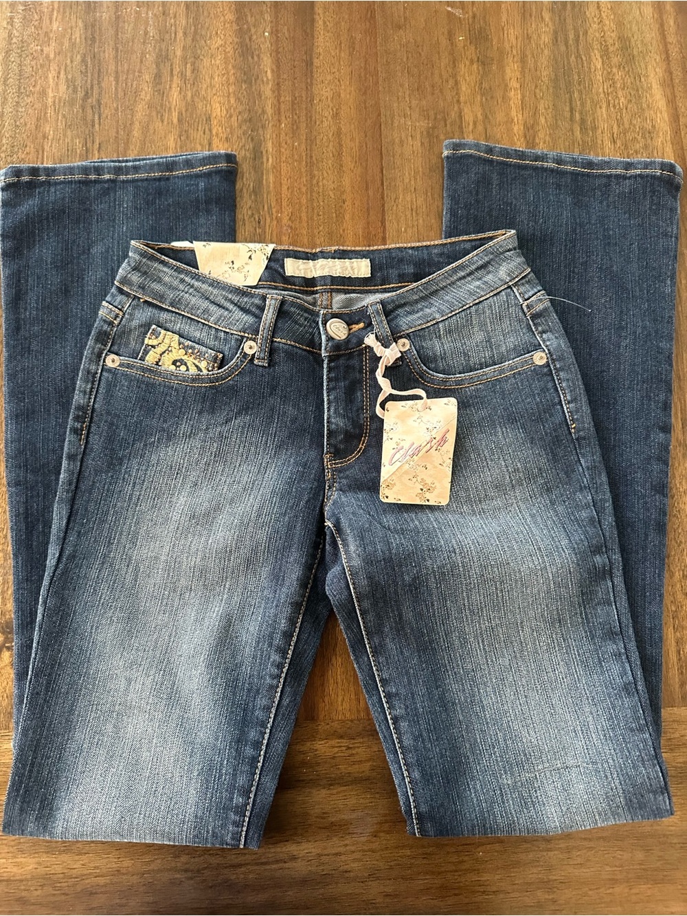 Women's low rise  Boot Cut Jeans in Faded Blue Denim